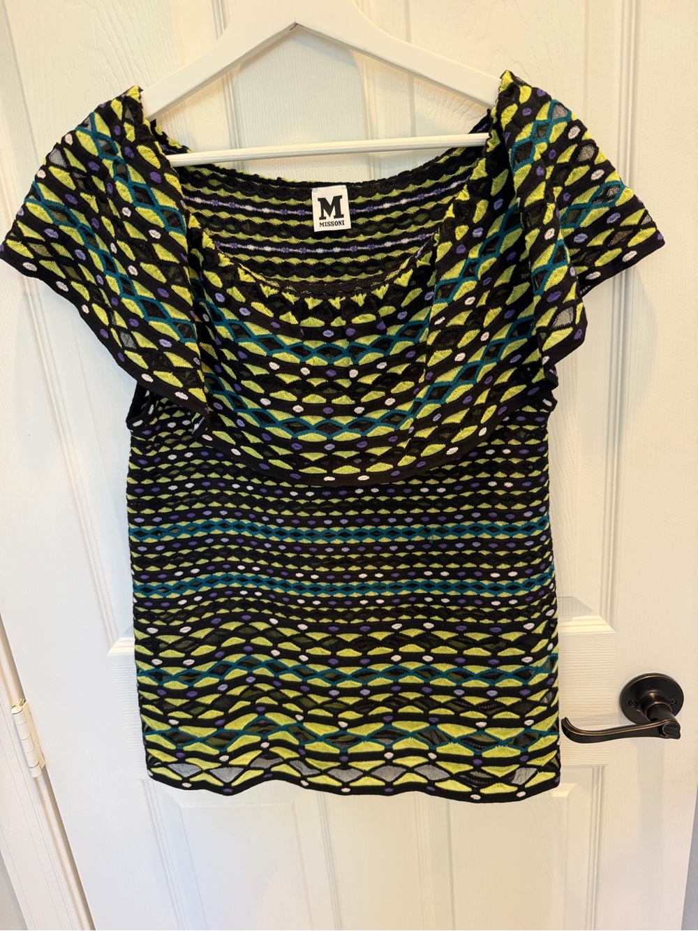 M Missoni By Valentino Knit Top Green Teal Black Geometric Chevron Sz 42 medium